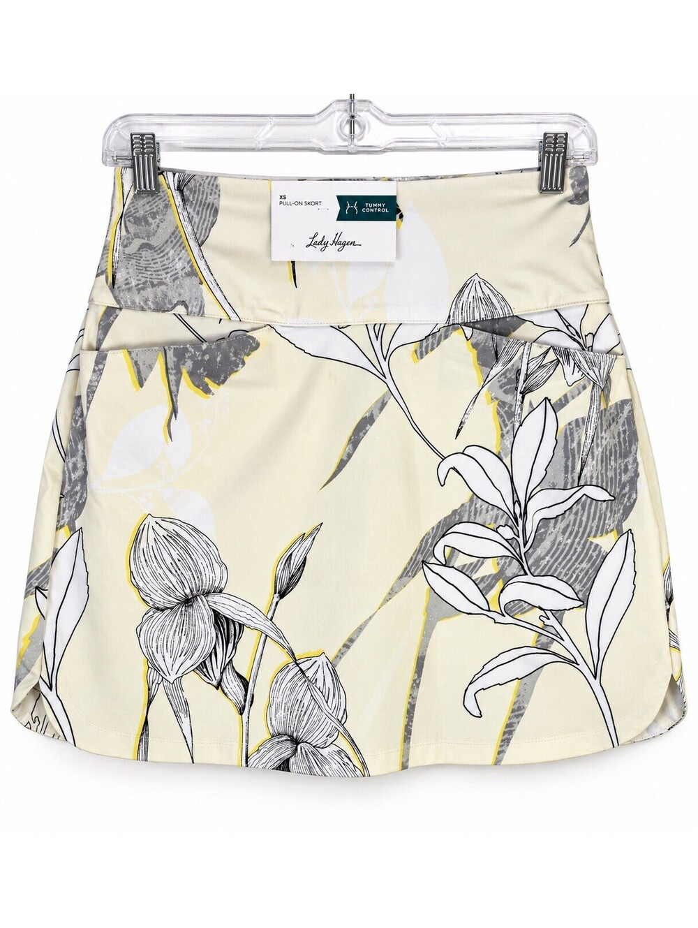 Lady Hagen Botanical Cream 17" Tummy Control Pull On Linear Skort Size XS